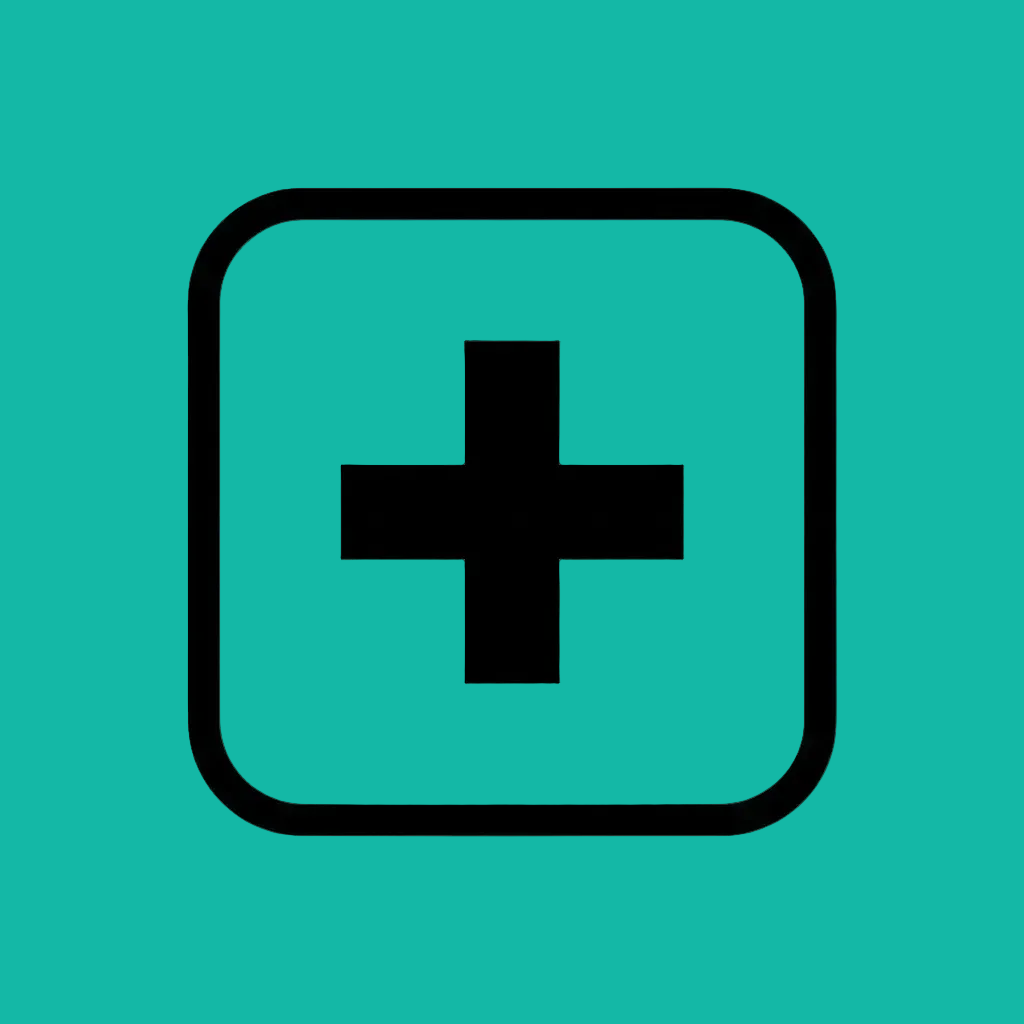 Teal Fill Rounded Square Black Border and Plus